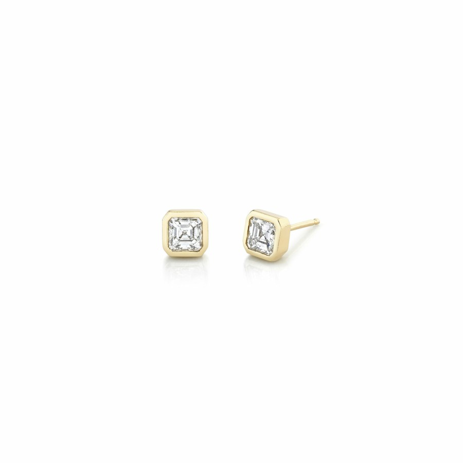 Ready To Ship Lizzie Mandler | Single Asscher Diamond Bezel Solitaire Stud Yellow Gold