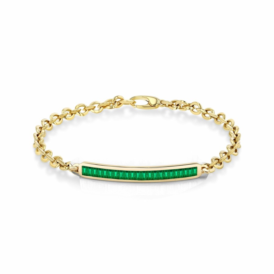 Bracelets Lizzie Mandler | Micro Id Bracelet With Emerald Baguettes