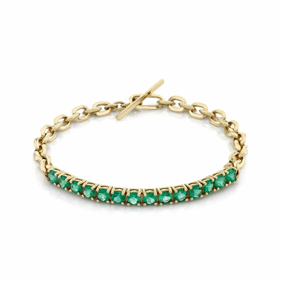 Ready To Ship Lizzie Mandler | Xs Knife Edge And Emerald Tennis Link Bracelet Yellow Gold