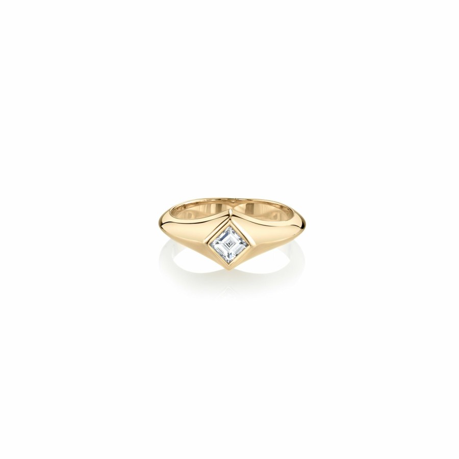 Ready To Ship Lizzie Mandler | Carre Diamond Signet Knife Edge Pinky Ring