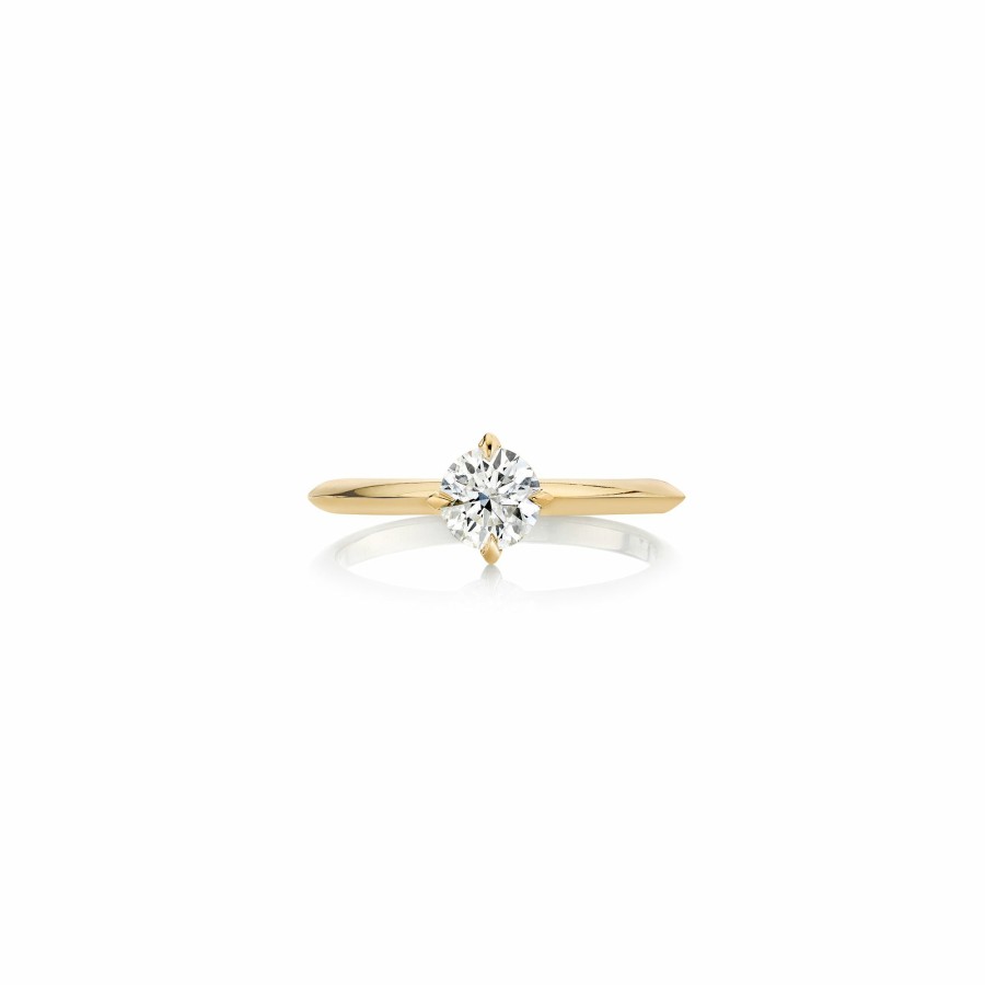 Ready To Ship Lizzie Mandler | Half Carat Knife Edge Round Solitaire Ring Yellow Gold