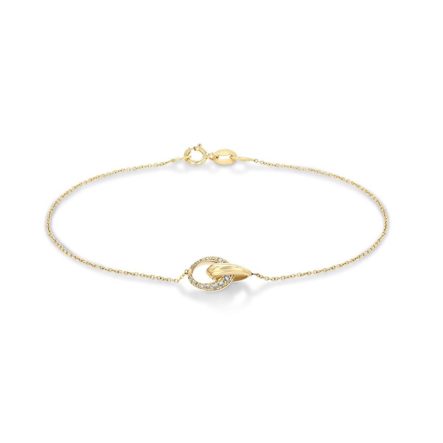 Ready To Ship Lizzie Mandler | Crescent Links Bracelet With One Sided Pave Yellow Gold