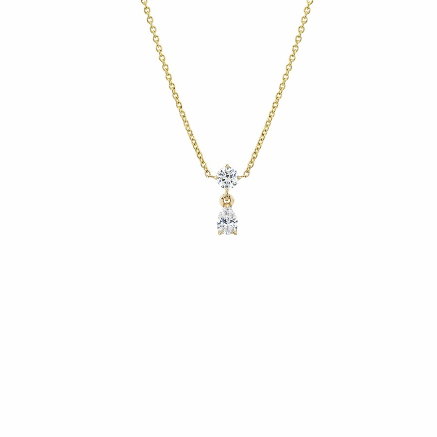 Ready To Ship Lizzie Mandler | Mix Matched Round And Pear Shape Diamond Drop Necklace Yellow Gold / White Diamond