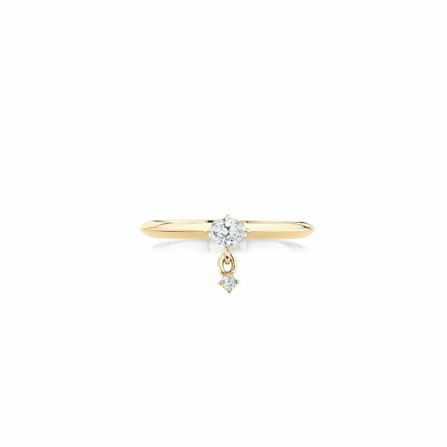 Ready To Ship Lizzie Mandler | Double Drop Prong Set Petite Oval And Round Diamond Ring Yellow Gold / White Diamond