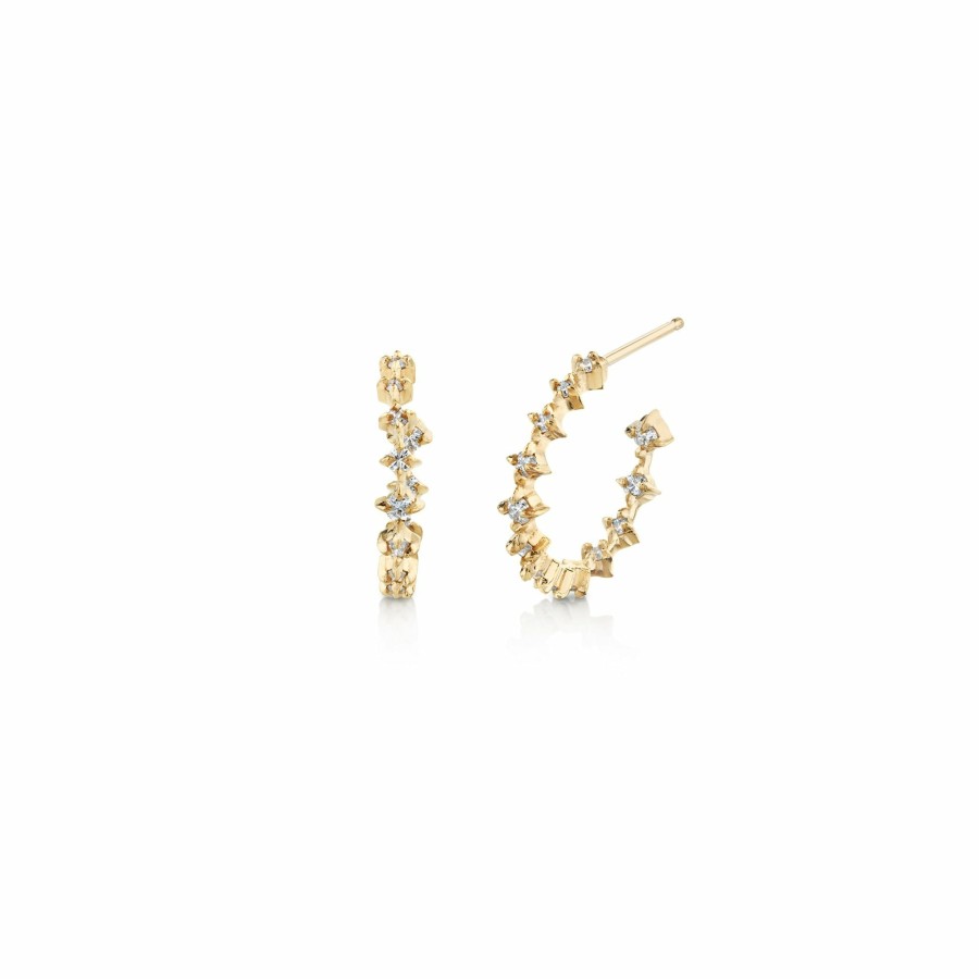 Ready To Ship Lizzie Mandler | Small Graduated Diamond Hoops Yellow Gold / White Diamond