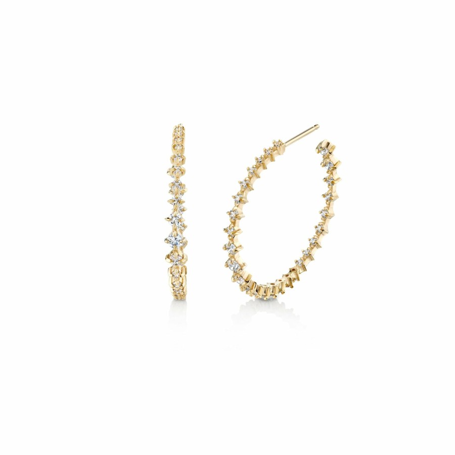 Ready To Ship Lizzie Mandler | Medium Graduated Diamond Hoops Yellow Gold / White Diamond