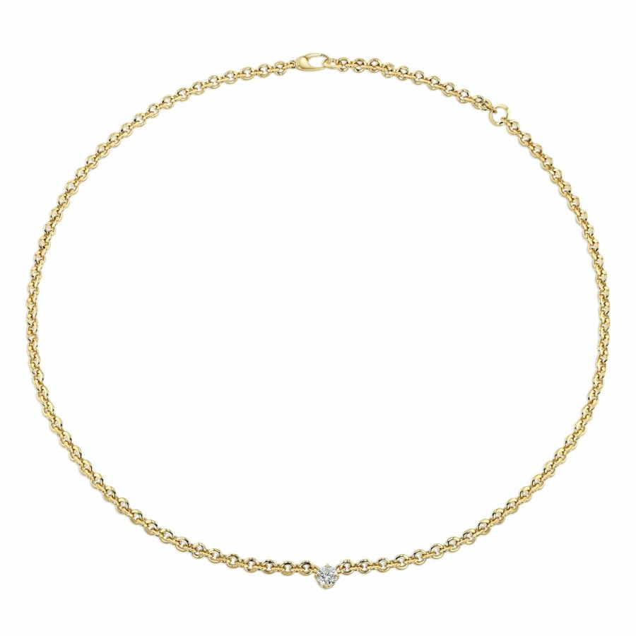 Necklaces Lizzie Mandler | Micro Chain Necklace With Fancy Diamond Center