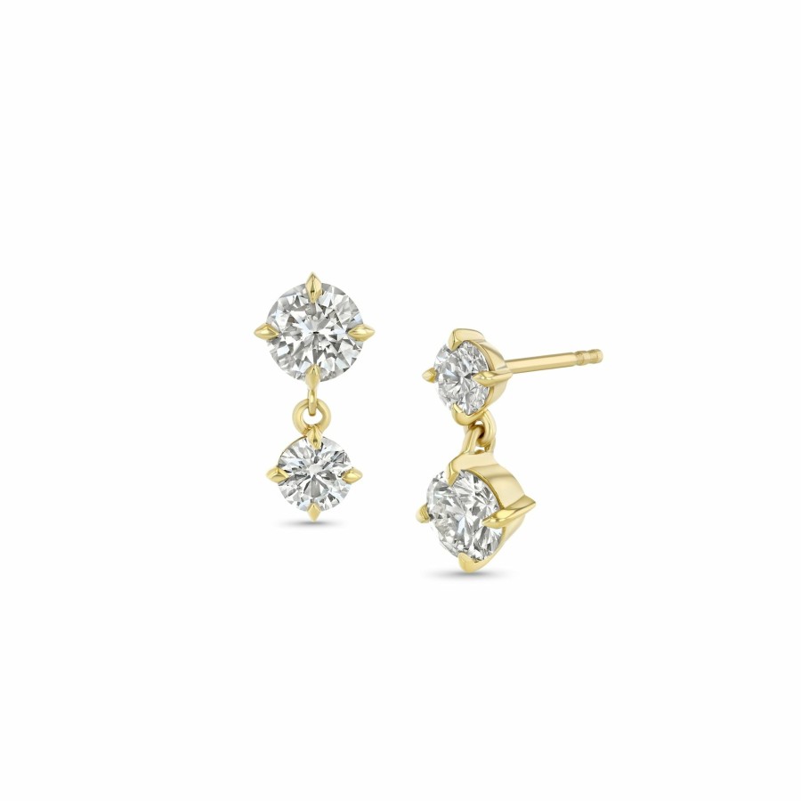 Ready To Ship Lizzie Mandler | Large Alternating Drop Diamond Studs Yellow Gold