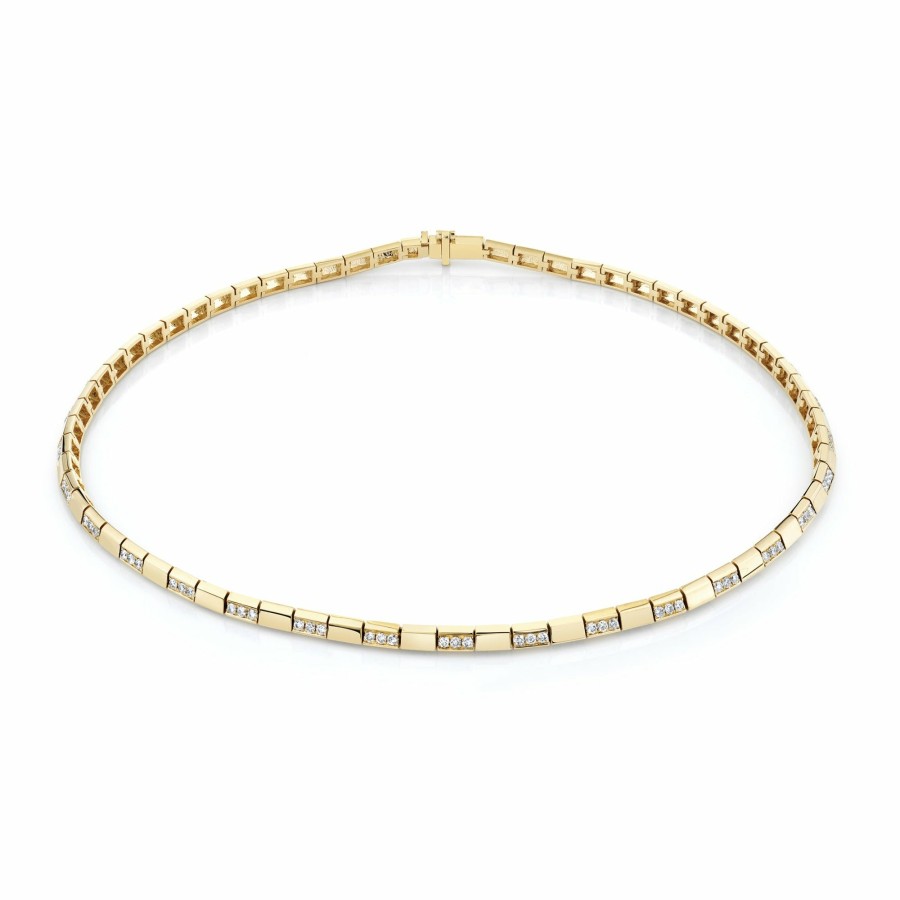 Ready To Ship Lizzie Mandler | Snake Link Necklace With Alternating Pave White Diamond Yellow Gold / White Diamond