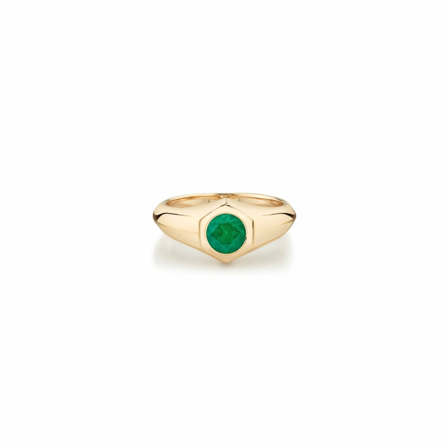 Rings Lizzie Mandler | Emerald Round Signet Knife Edge Pinky Ring