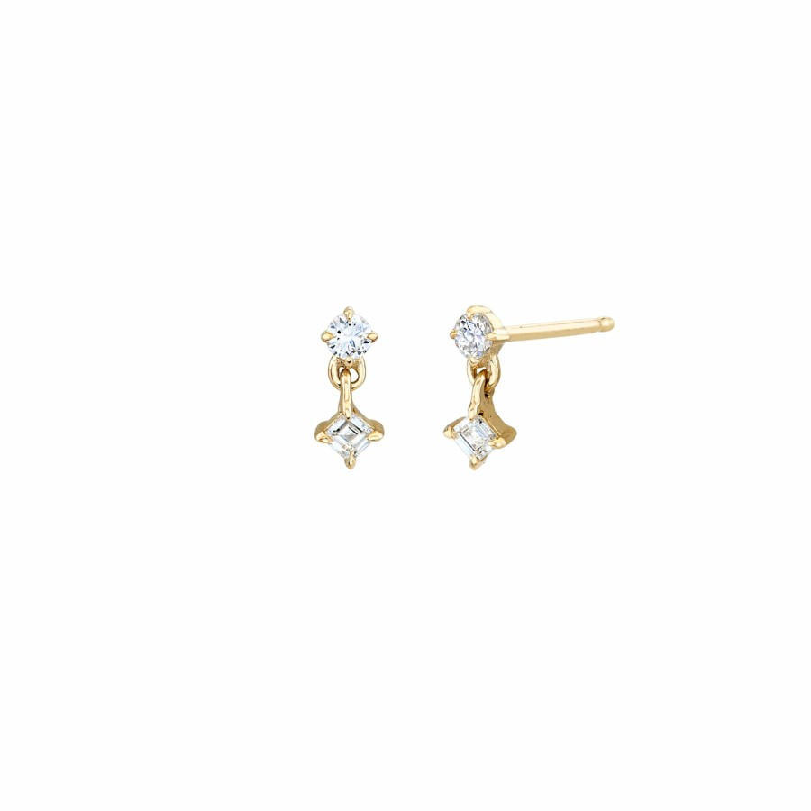 Earrings Lizzie Mandler | Mix Matched Round And Carre Diamond Mini Drop Stud