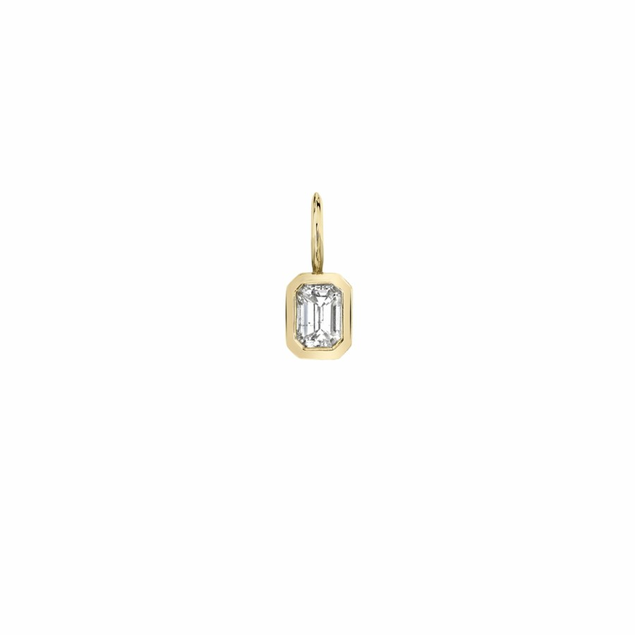 Ready To Ship Lizzie Mandler | Emerald Cut Diamond Bezel Solitaire Charm Yellow Gold