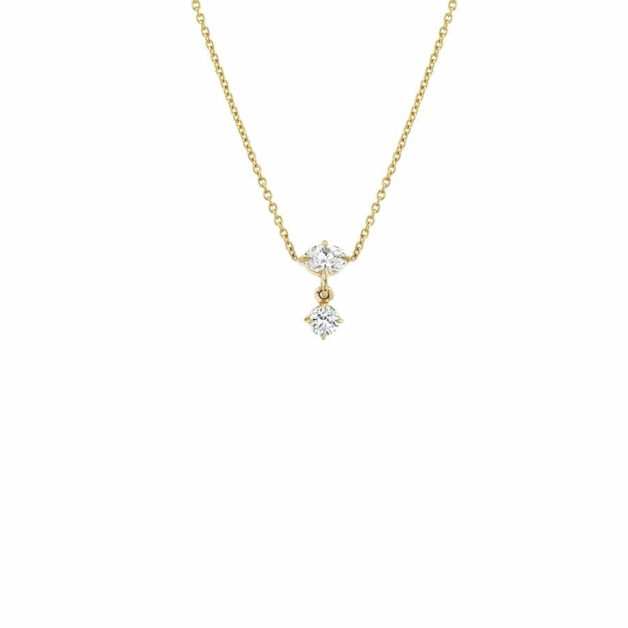 Ready To Ship Lizzie Mandler | Mix Matched Oval And Round Shape Diamond Drop Necklace Yellow Gold / White Diamond