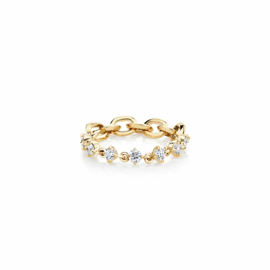 Ready To Ship Lizzie Mandler | Xs Link And Eclat Diamond Chain Ring Yellow Gold / White Diamond