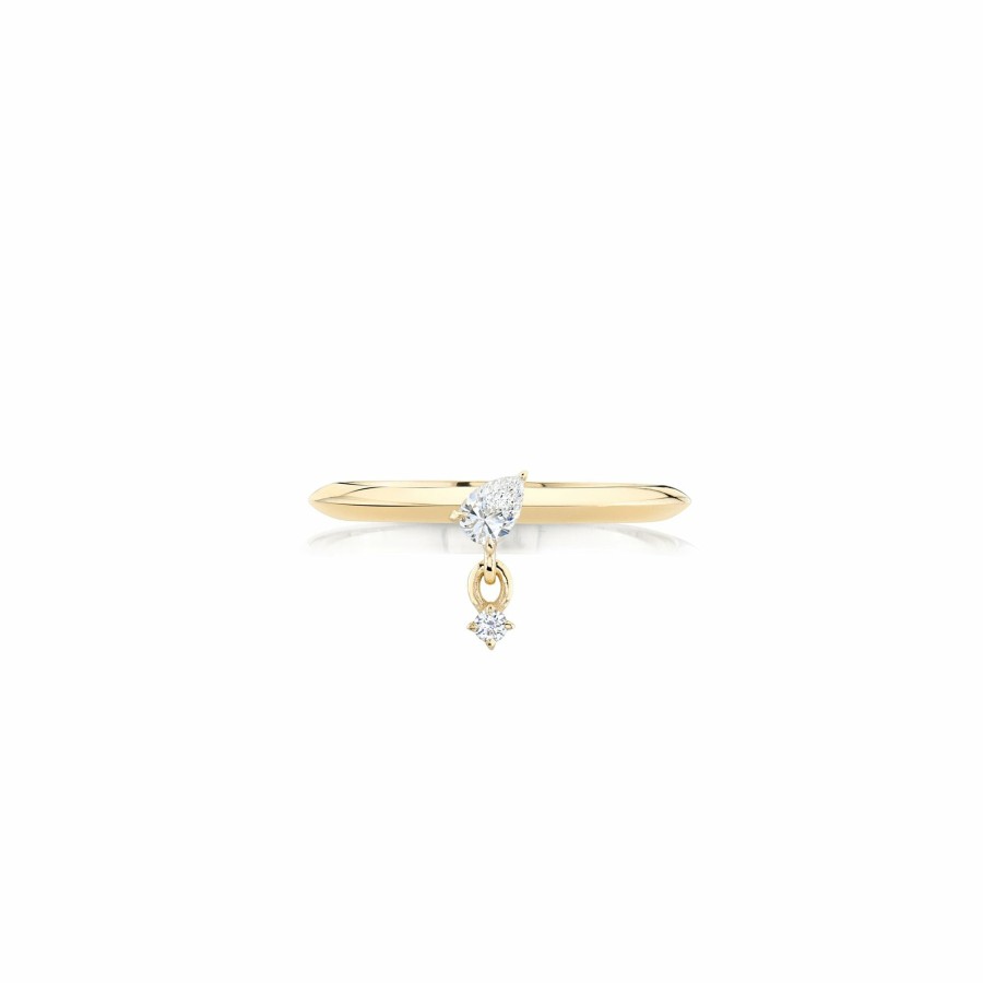 Ready To Ship Lizzie Mandler | Double Drop Prong Set Petite Pear And Round Diamond Ring Yellow Gold / White Diamond