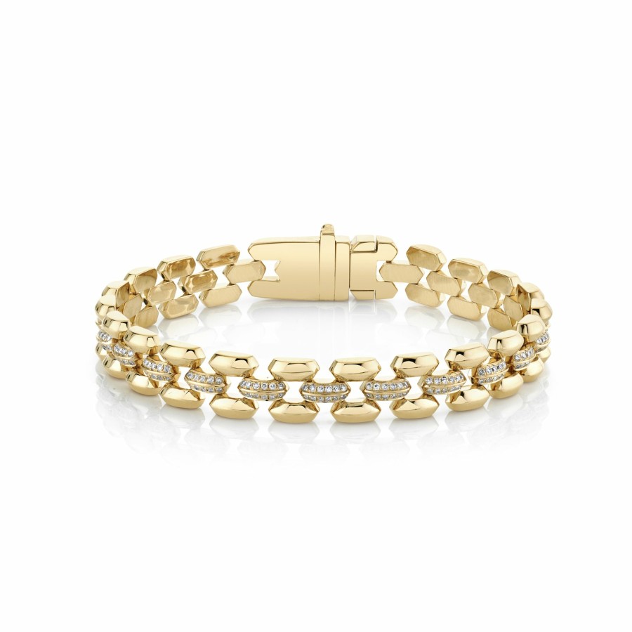 Bracelets Lizzie Mandler | Three Row Cleo Bracelet With Pave Diamond Center Row