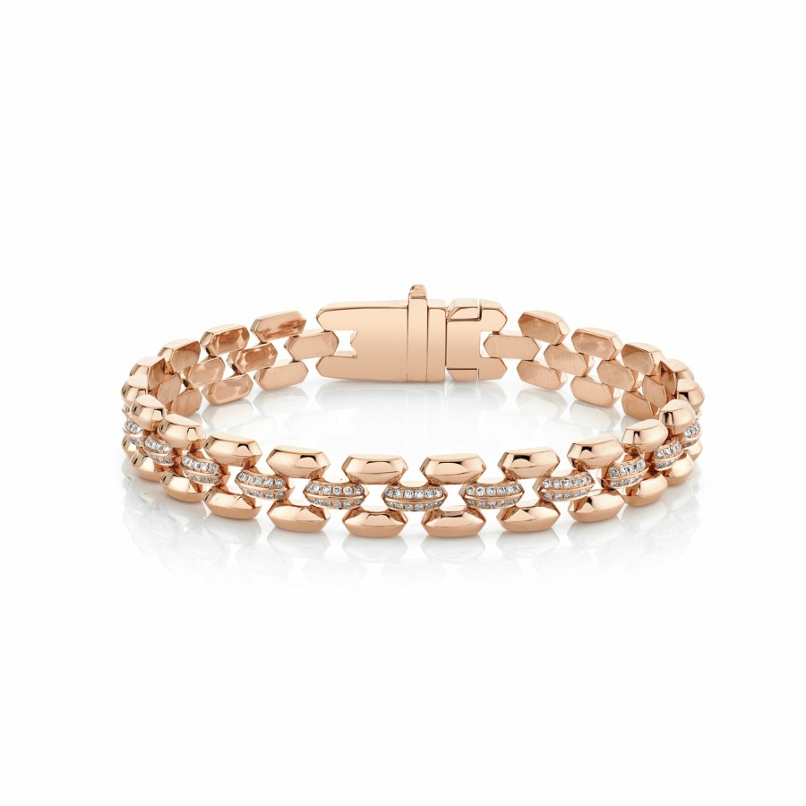 Bracelets Lizzie Mandler | Three Row Cleo Bracelet With Pave Diamond Center Row