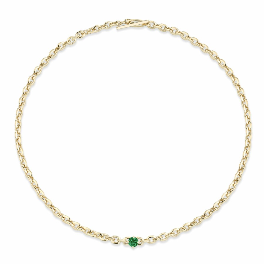 Necklaces Lizzie Mandler | Xs Knife Edge Oval Link Necklace With Emerald Center