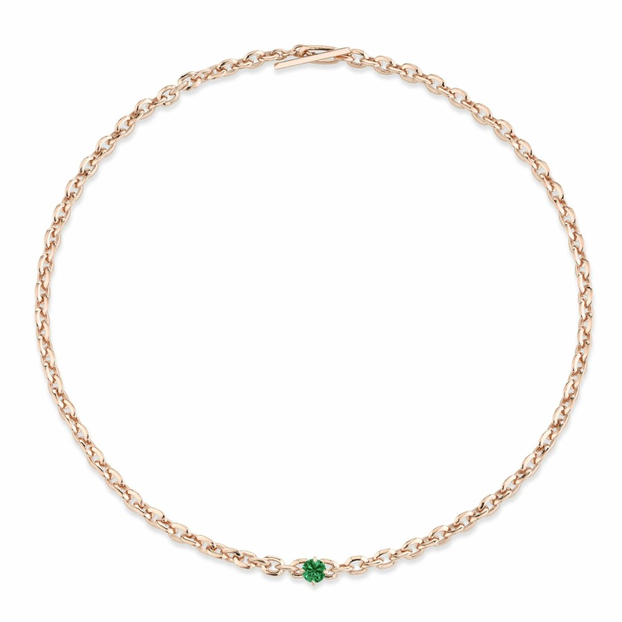 Necklaces Lizzie Mandler | Xs Knife Edge Oval Link Necklace With Emerald Center