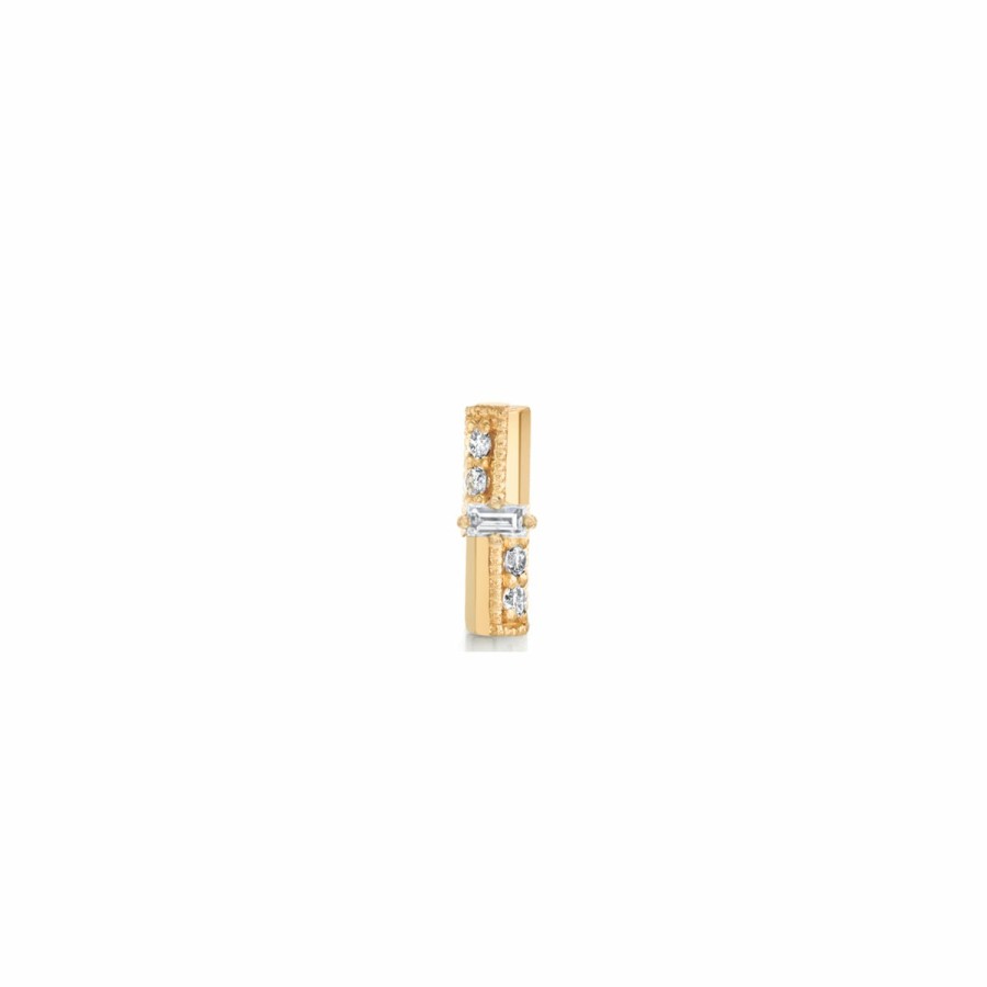 Earrings Lizzie Mandler | Alternating White Diamond Pave Baguette Knife Edge Bar Stud