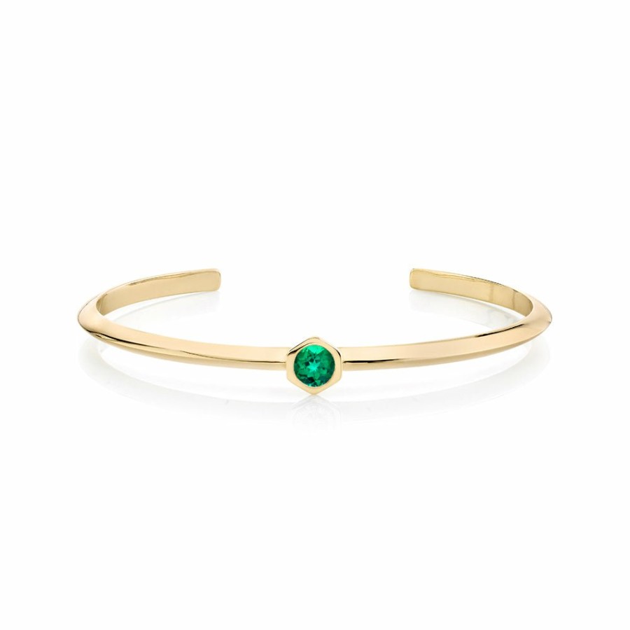 Ready To Ship Lizzie Mandler | Round Emerald Offset Cuff Yellow Gold