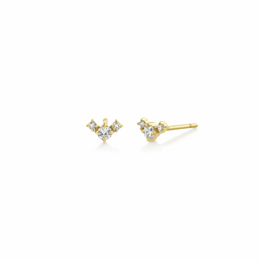 Ready To Ship Lizzie Mandler | Eclat Triple Diamond V Stud Yellow Gold / White Diamond