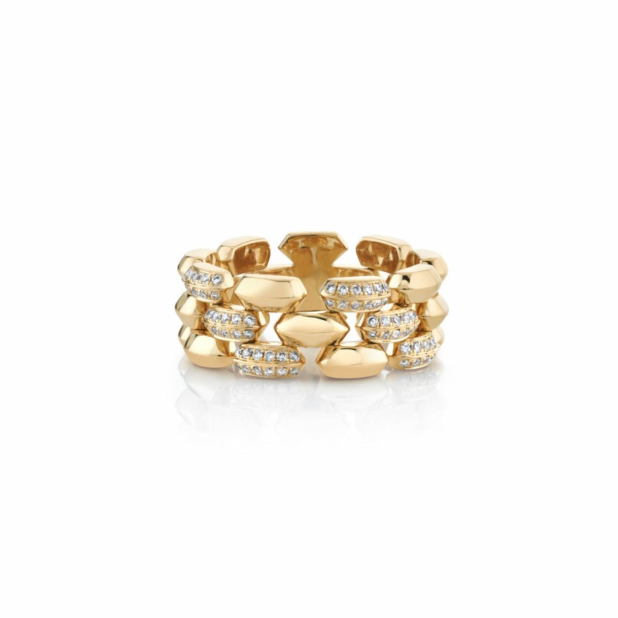 Ready To Ship Lizzie Mandler | Three Row Cleo Ring With Descending Pave Diamond Yellow Gold / White Diamond