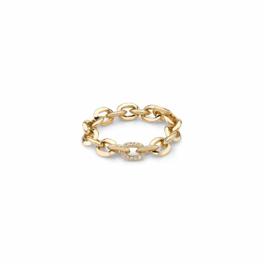 Rings Lizzie Mandler | Xs Knife Edge Oval Link Ring With Pave Center