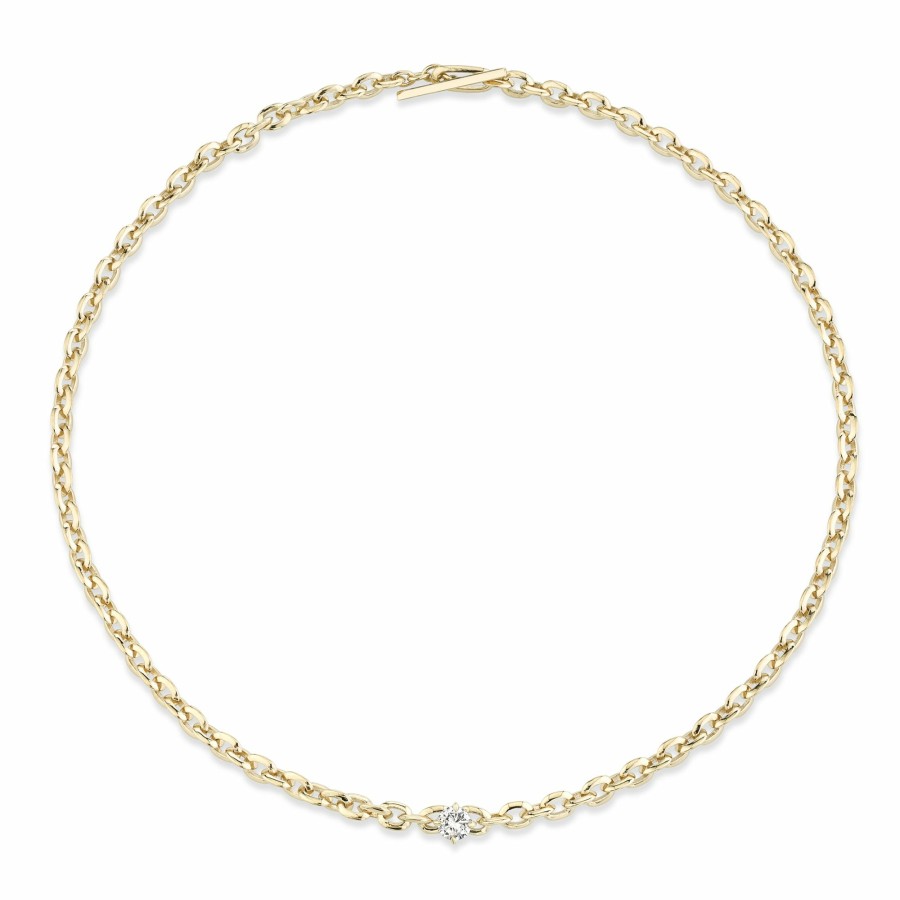 Necklaces Lizzie Mandler | Xs Knife Edge Oval Link Necklace With Round Diamond Center