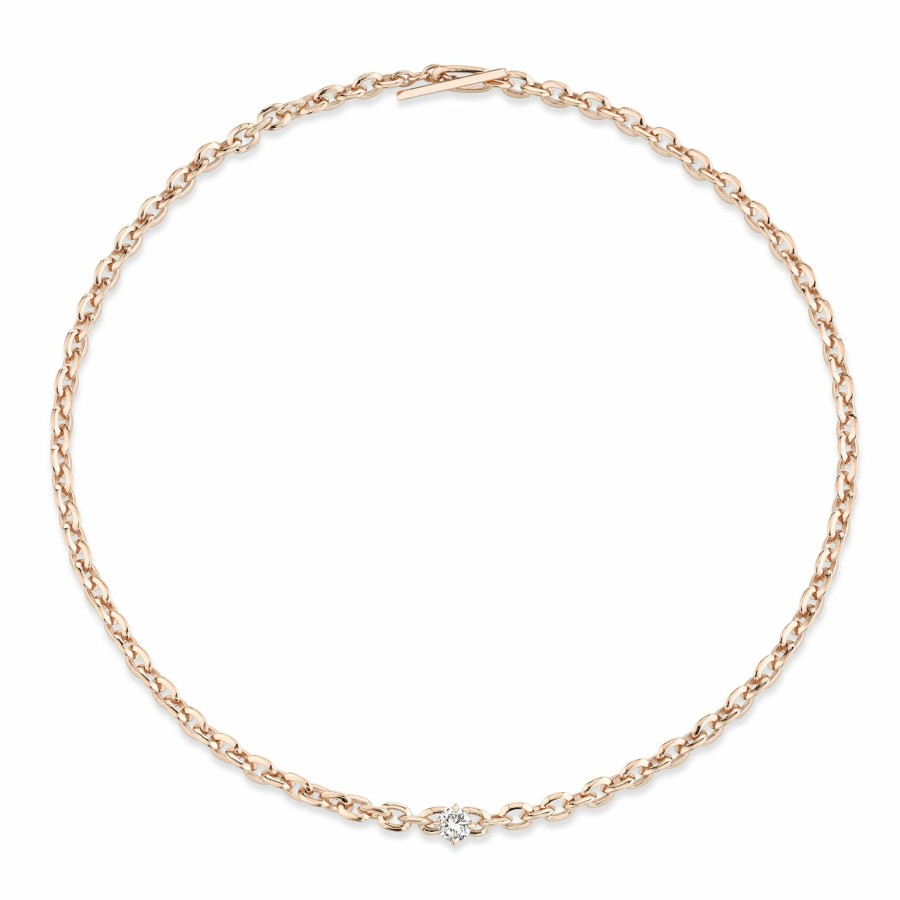 Necklaces Lizzie Mandler | Xs Knife Edge Oval Link Necklace With Round Diamond Center