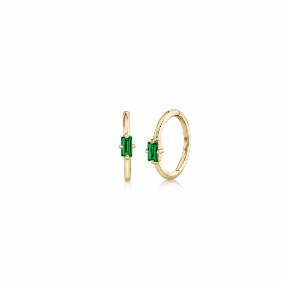 Ready To Ship Lizzie Mandler | 10Mm Baguette Seamless Huggie Yellow Goldmm / Emerald