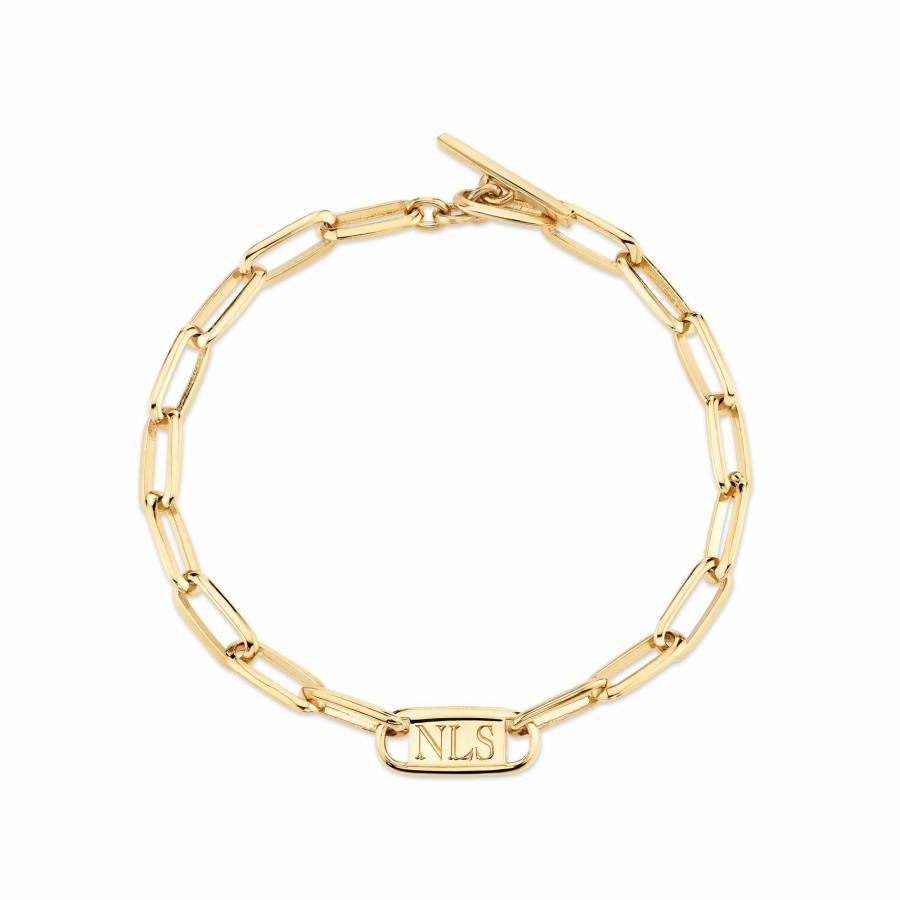 Bracelets Lizzie Mandler | Mini Nameplate Knife Edge Oval Link Chain Bracelet