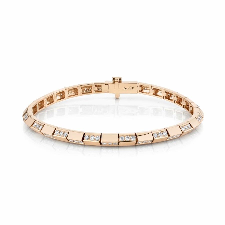 Bracelets Lizzie Mandler | Knife Edge Bar Tennis Link Bracelet With Alternating Pave