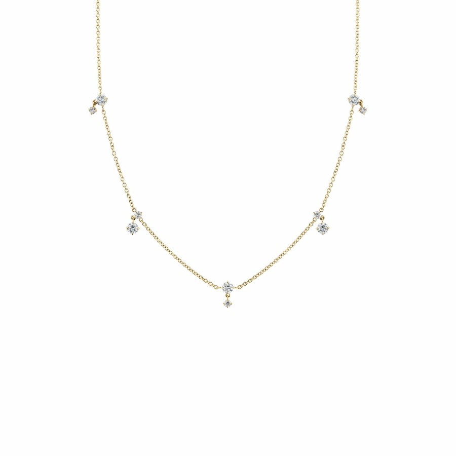 Ready To Ship Lizzie Mandler | Eclat Alternating Diamond Drop Station Necklace Yellow Gold / White Diamond