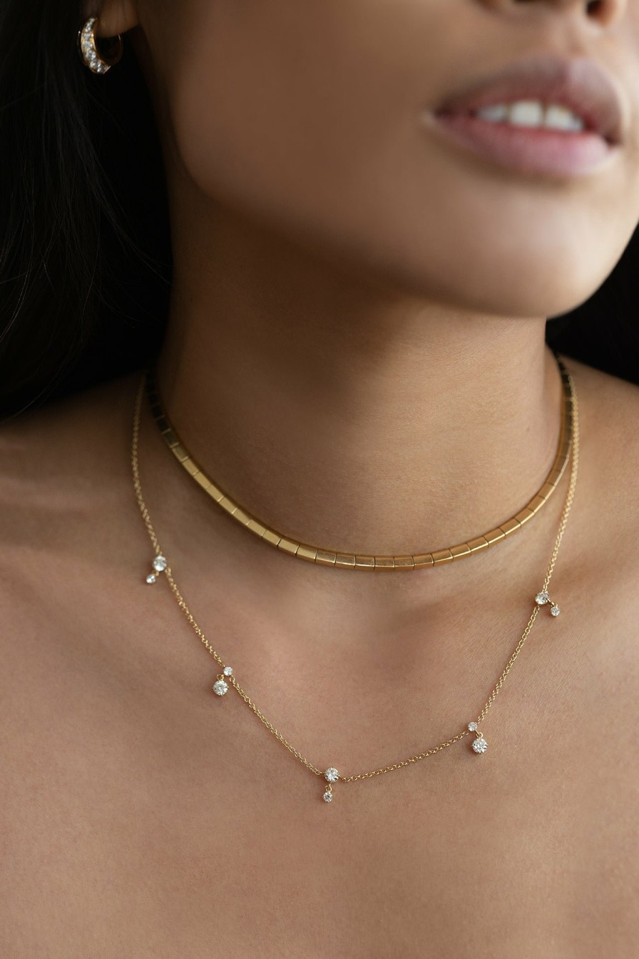 Ready To Ship Lizzie Mandler | Eclat Alternating Diamond Drop Station Necklace Yellow Gold / White Diamond