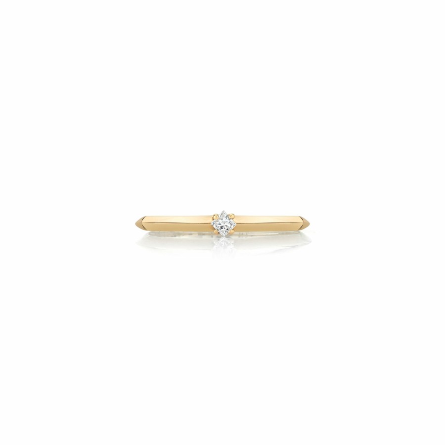 Ready To Ship Lizzie Mandler | Petite Knife Edge Princess Cut Solitaire Ring Yellow Gold / White Diamond