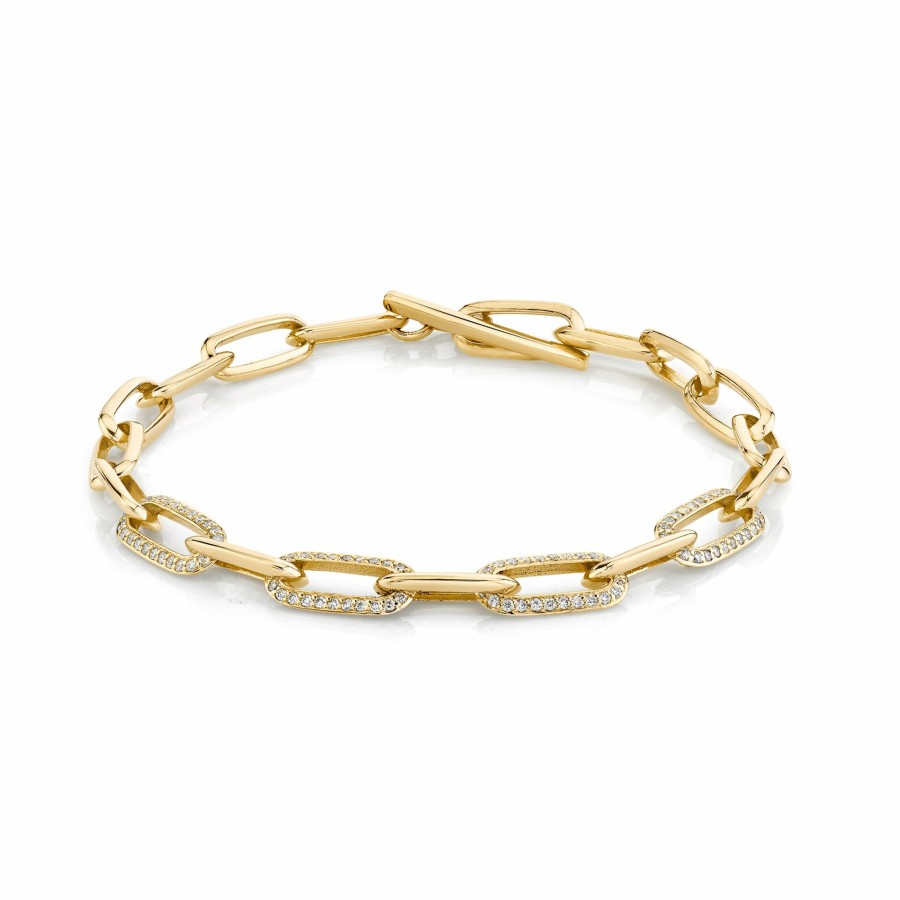 Bracelets Lizzie Mandler | Knife Edge Oval Link Chain Bracelet With Four Alternating Double-Sided Pave Links