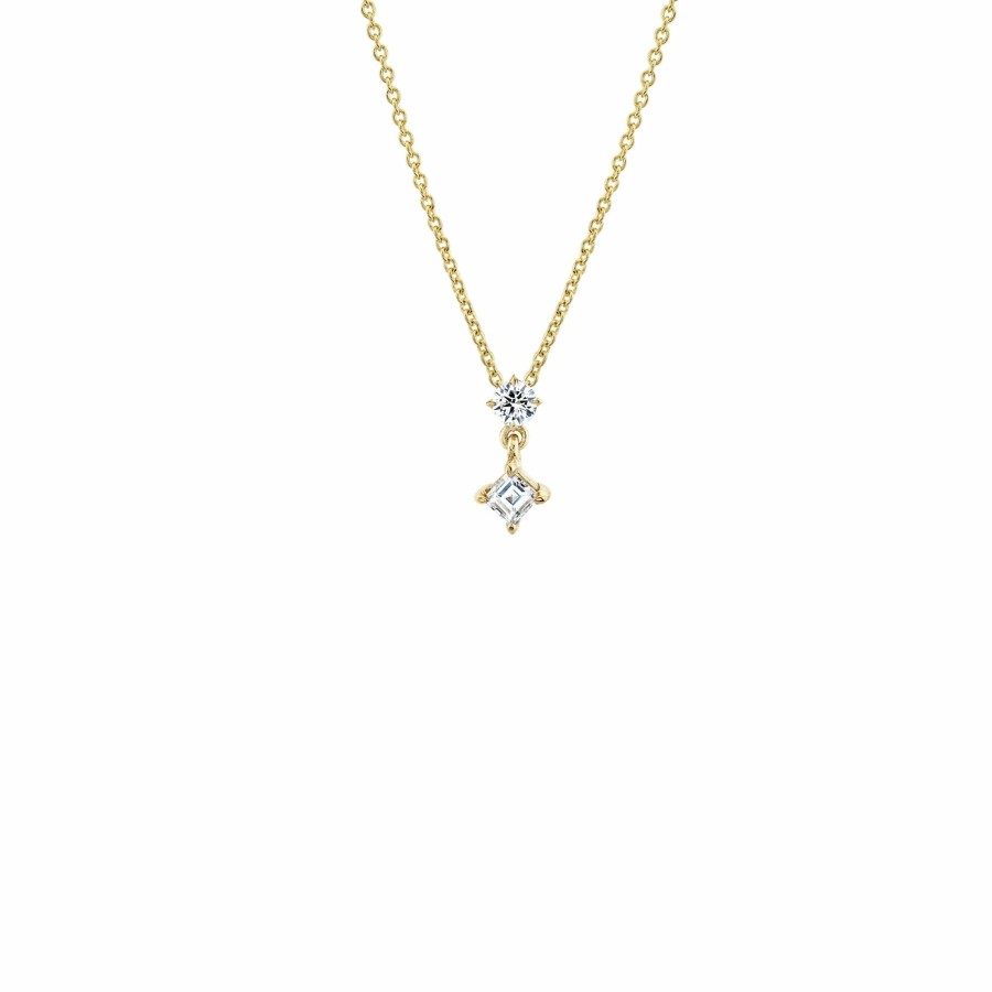 Ready To Ship Lizzie Mandler | Mix Matched Round And Carre Shape Diamond Drop Necklace Yellow Gold / White Diamond