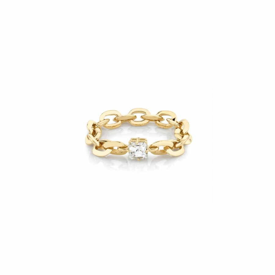 Rings Lizzie Mandler | Xs Knife Edge Oval Link Ring With Fancy Diamond Center