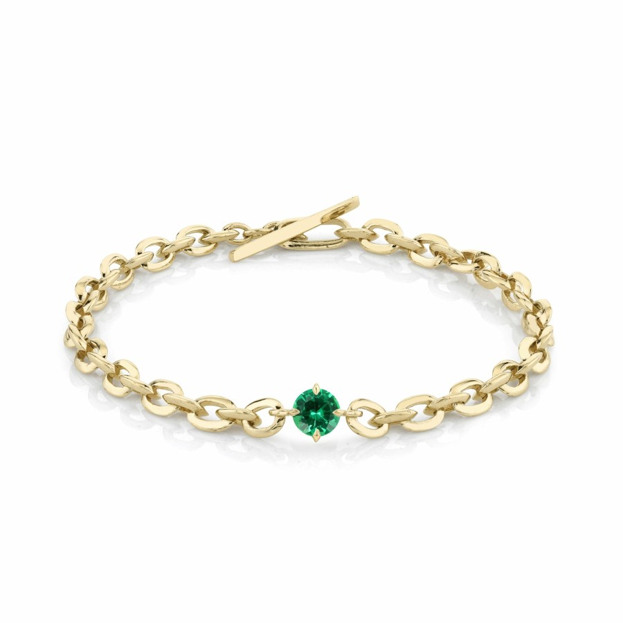 Bracelets Lizzie Mandler | Xs Knife Edge Oval Link Bracelet With Emerald Center