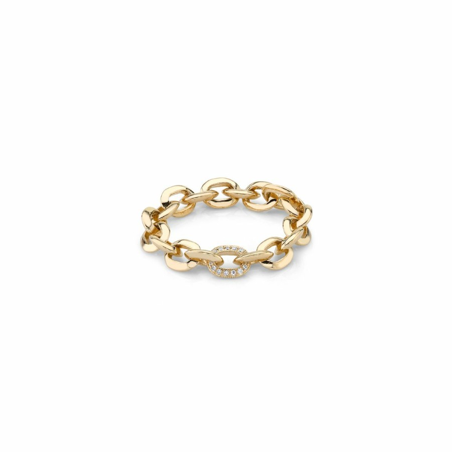 Ready To Ship Lizzie Mandler | Xs Knife Edge Oval Link Ring With Pave Center Yellow Gold