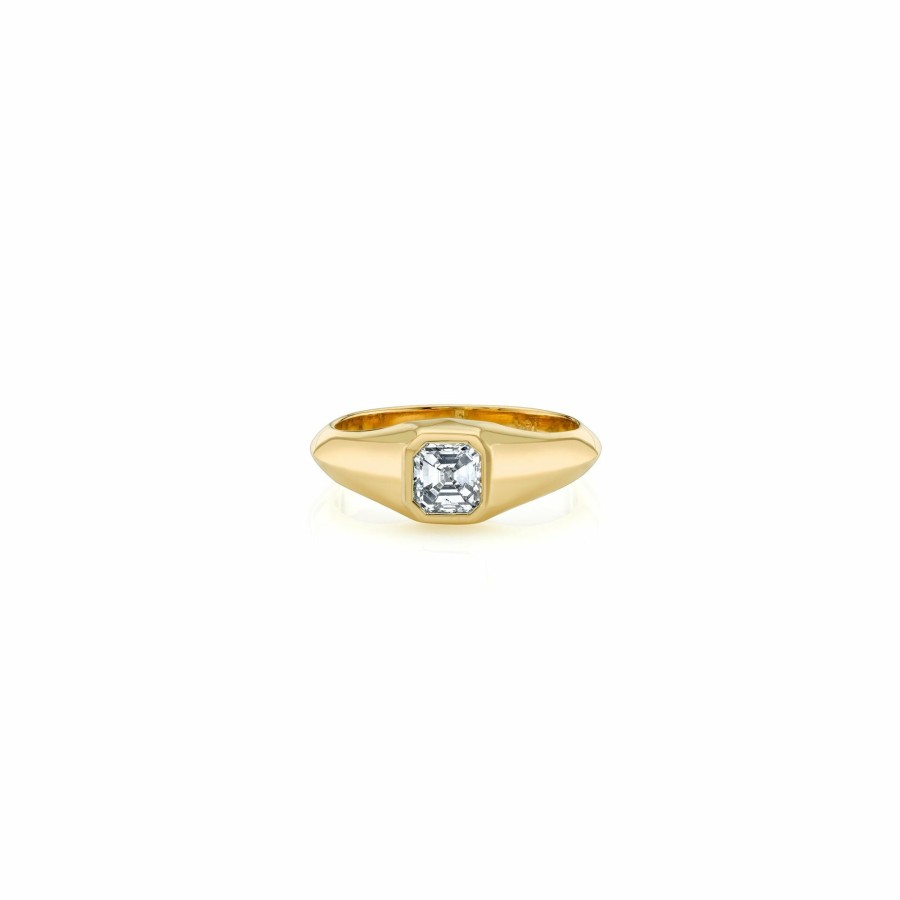 Ready To Ship Lizzie Mandler | Asscher Signet Knife Edge Pinky Ring Yellow Gold