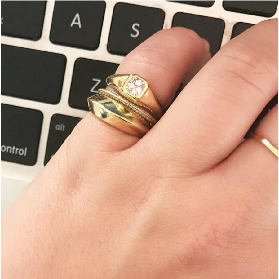 Ready To Ship Lizzie Mandler | Asscher Signet Knife Edge Pinky Ring Yellow Gold