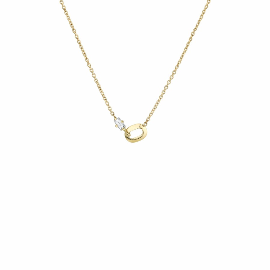 Ready To Ship Lizzie Mandler | Xs Link And Diamond Baguette Necklace Yellow Gold