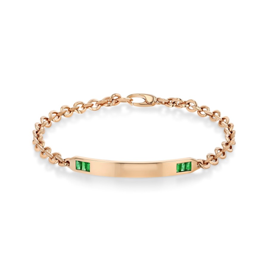 Bracelets Lizzie Mandler | Emerald Baguette Tipped Micro Id Bracelet