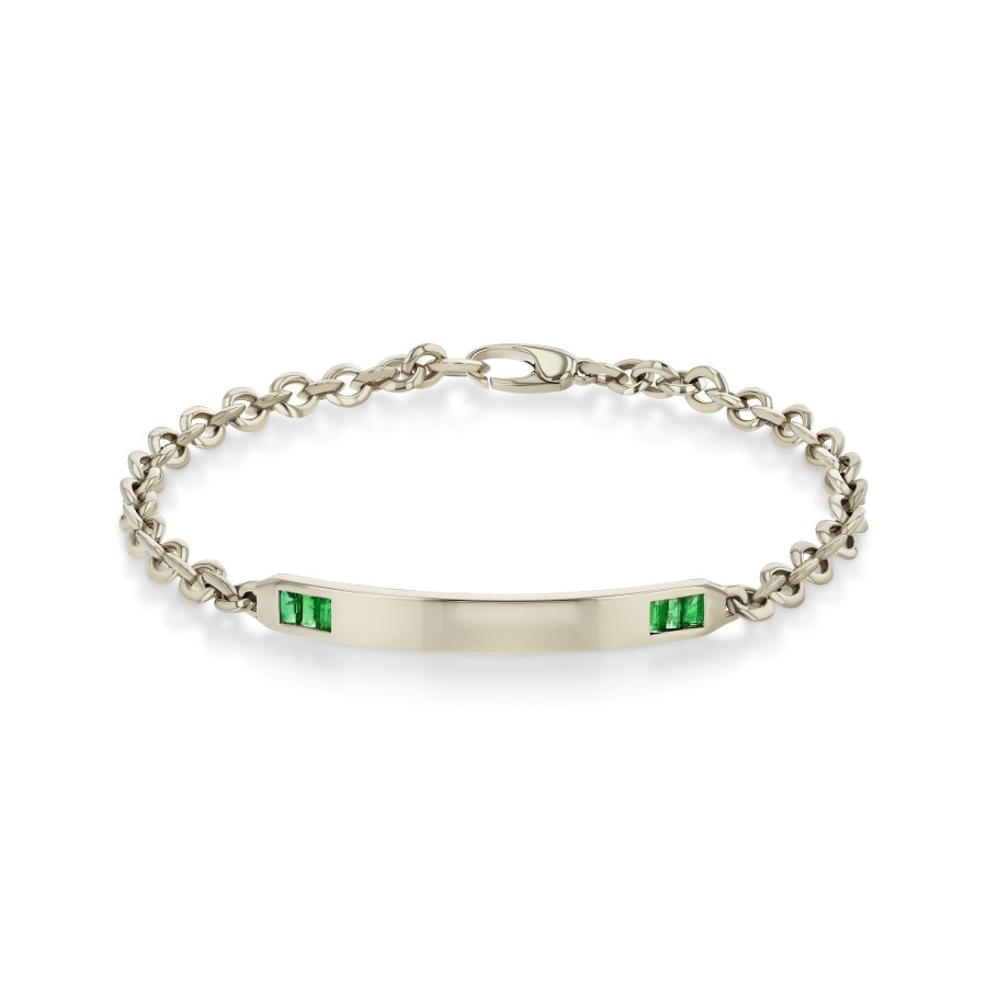 Bracelets Lizzie Mandler | Emerald Baguette Tipped Micro Id Bracelet