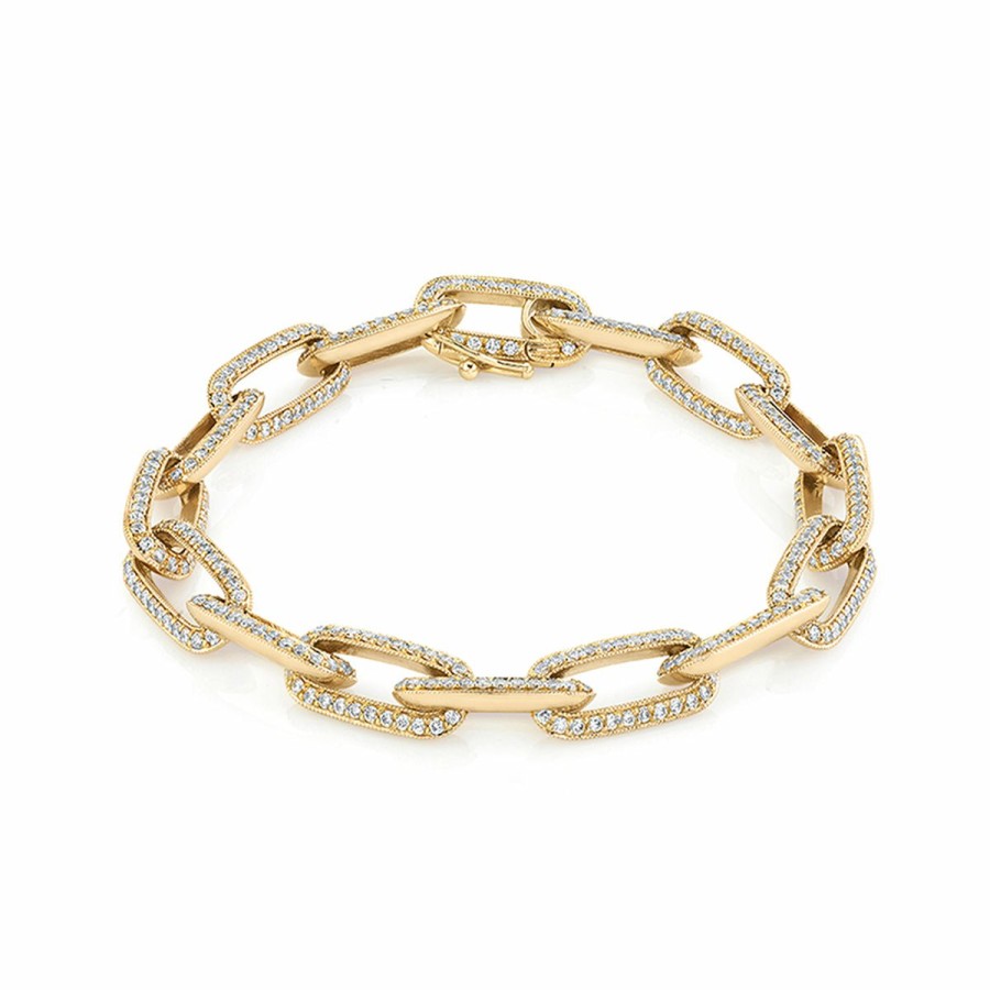 Ready To Ship Lizzie Mandler | Chubby Xl Knife Edge Link Bracelet With One-Sided Pave Yellow Gold