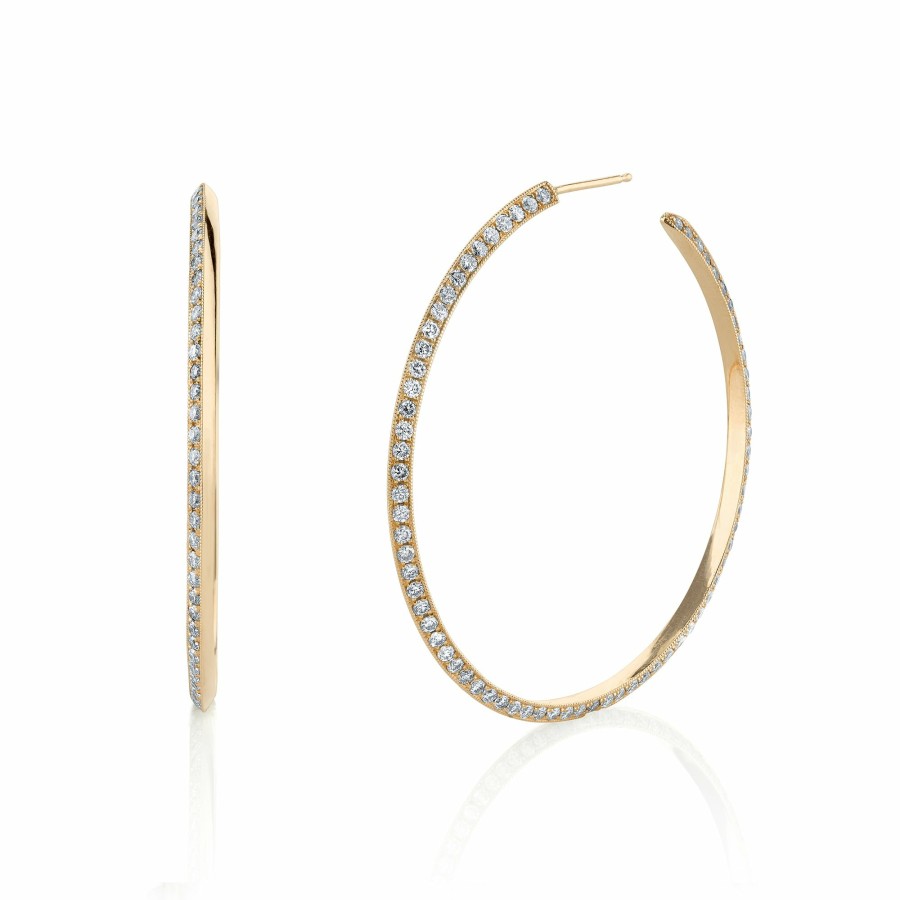 Earrings Lizzie Mandler | White Diamond Knife Edge Hoops