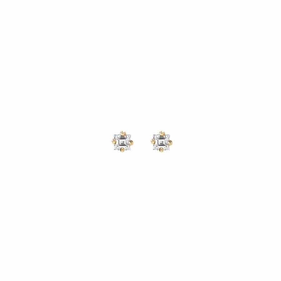 Ready To Ship Lizzie Mandler | Carre Diamond Mini Stud Yellow Gold