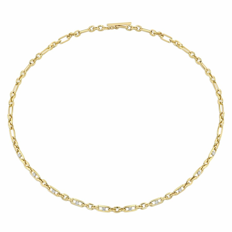 Necklaces Lizzie Mandler | Figaro Chain Necklace With Two-Sided Diamonds